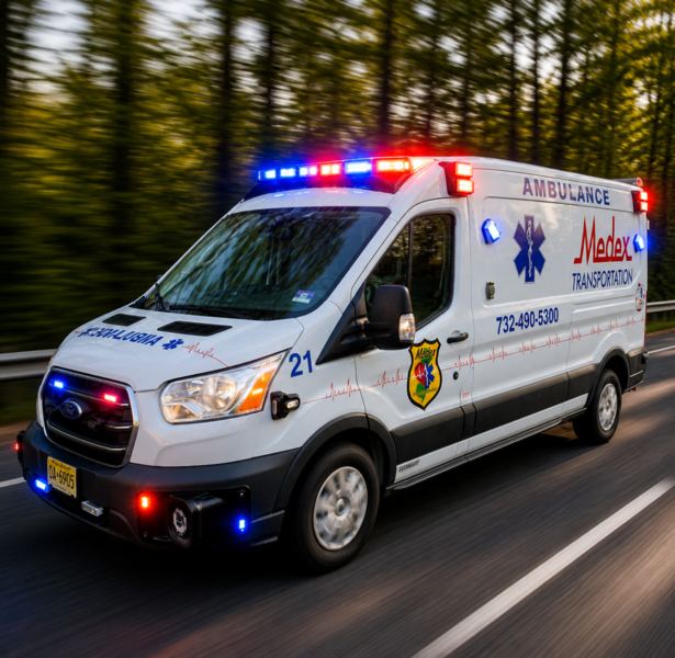 Medex ambulance driving with lights on